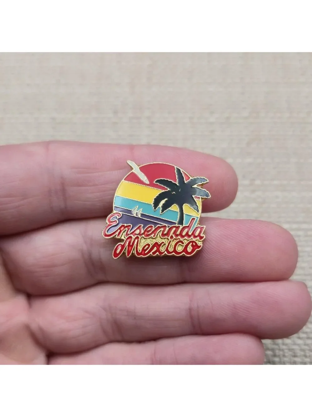 Ensenada Mexico Sunset Palm Tree Souvenir Enamel Pin | Retro Travel Badge A8514